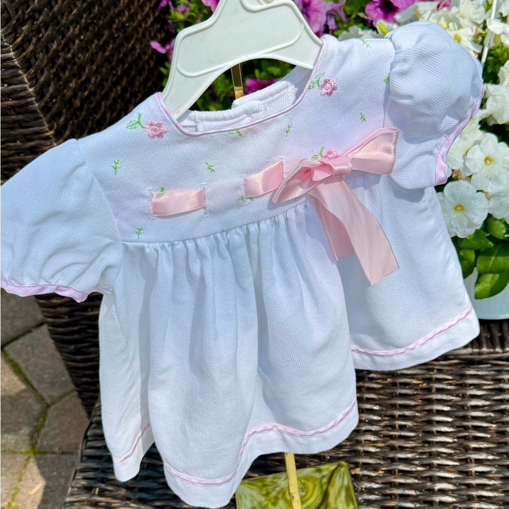 White Baby Dress with Pink Bow 🎀 & Flowers 🌸 - Picture 3 of 8